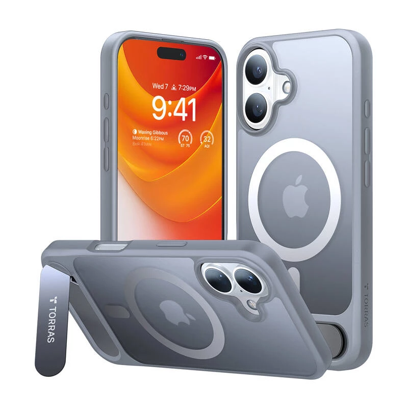Puzdro Torras Pstand Series pre iPhone 16 Plus (titanová sivá)