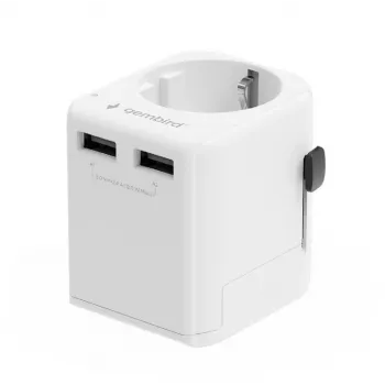 Univerzálny cestovný adaptér GEMBIRD TPA-EU2A12-01-W 12W USB napájací zdroj pre medzinárodné zásuvky