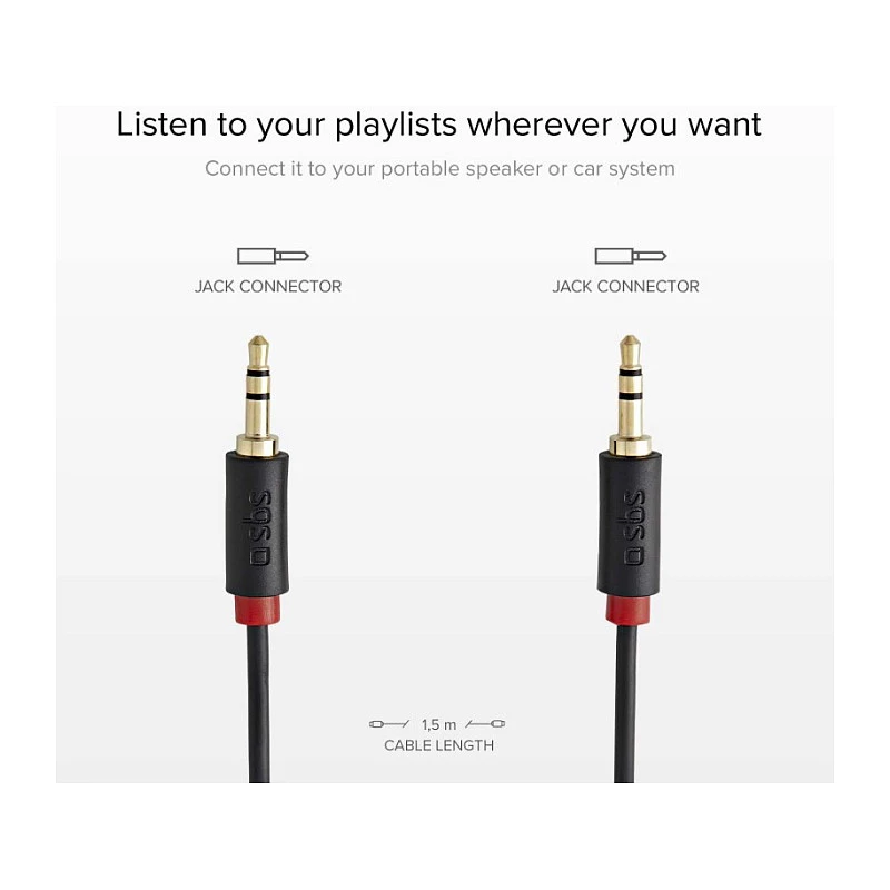 SBS TECABLE35KR - Audiokábel - mini-phone stereo 3,5 mm samec na mini-phone stereo 3,5 mm samec - 1,5 m - čierna (TECABLE35KR)