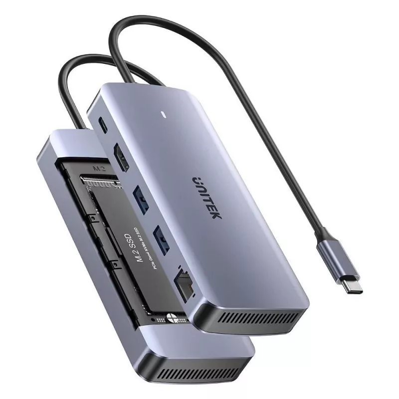 UNITEK aktívny hub USB-C 10GBPS,M.2,HDMI, PD 100W