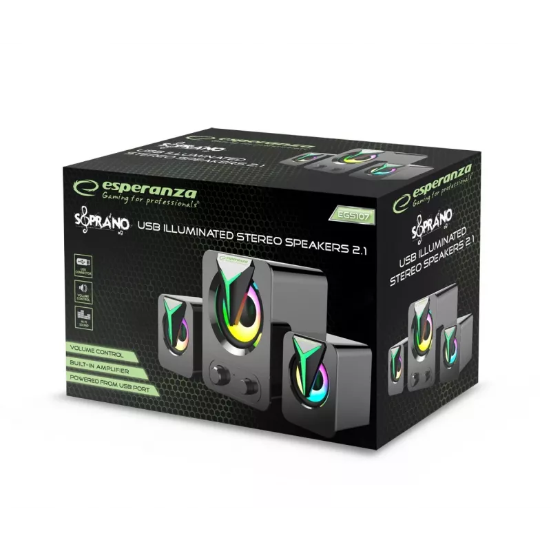 Esperanza EGS107 reproduktor 2.1 USB LED 5 W čierny
