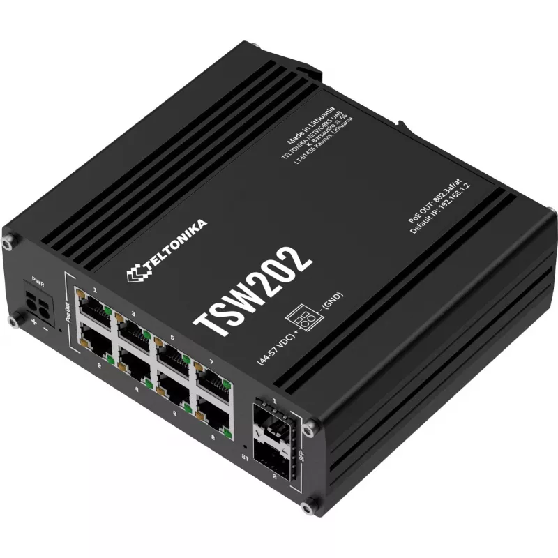 Teltonika TSW202 Managed L2 Gigabit Ethernet (10/100/1000) Power over Ethernet (PoE) hliník, modrá