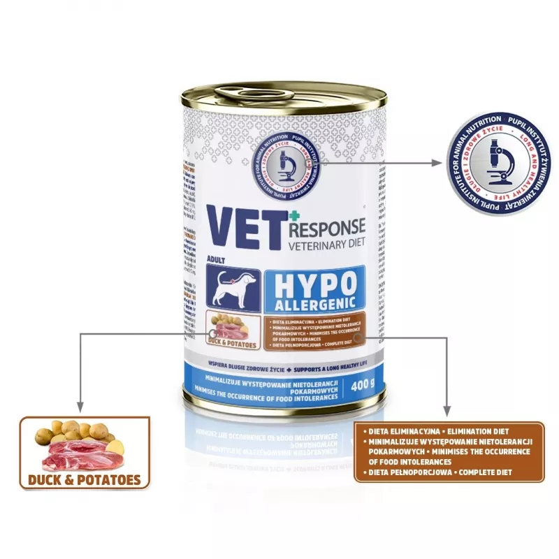 VET RESPONSE Hypoallergenic kačica - mokré krmivo pre psov - 400 g