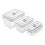 ZWILLING Fresh & Save 36803-003-0 obdĺžniková súprava sklenených vákuových nádob, 3 ks (S/M/L, 0,35/0,75/1,6 L), borosilikátové, vhodné do mikrovlnnej rúry/rúry/umývačky riadu, sivá/priehľadná