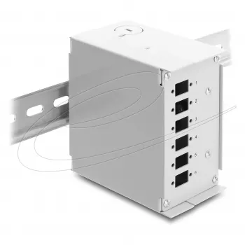 Patch panel DELOCK 6-portový pre SC Simplex alebo LC Duplex, sivý kov, montáž na lištu DIN
