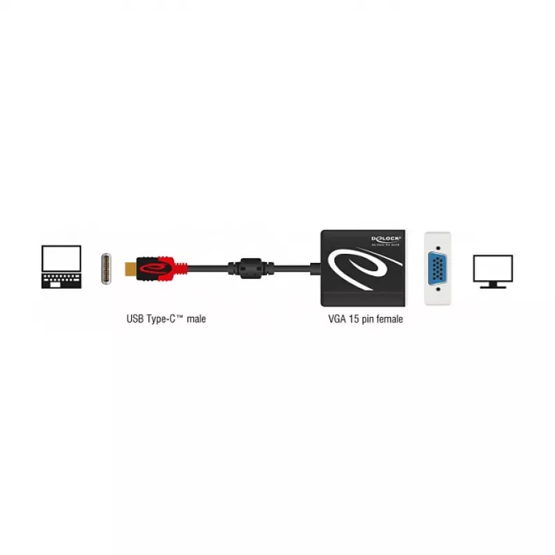 Videokábel adaptér DeLOCK 62994 USB Type-C na VGA 0,2 m čierny