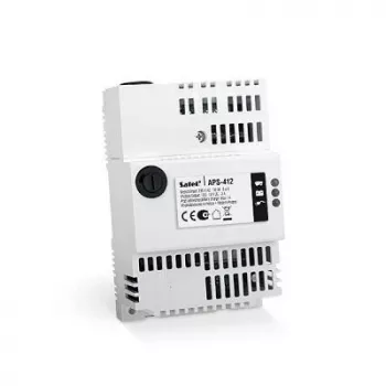 Záložný zdroj SATEL APS-412 12 V 4 A, kompaktný sivý, 77×59×122 mm