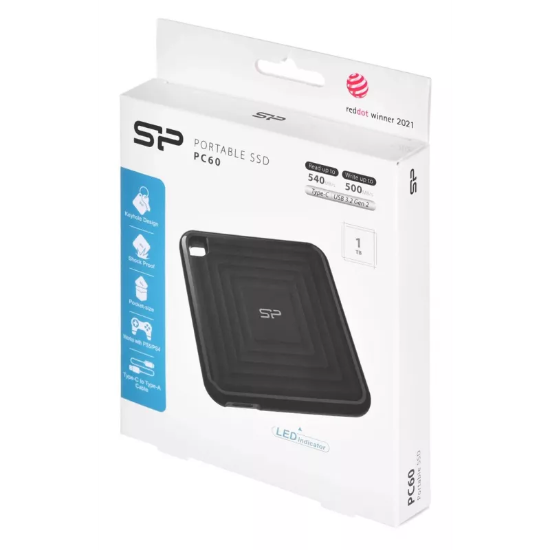 SILICON POWER PC60 - SSD - 1TB - externý (prenosný) - USB 3,2 Gen 2 - 256-bit-AES - čierna (SP010TBPSDPC60CK)