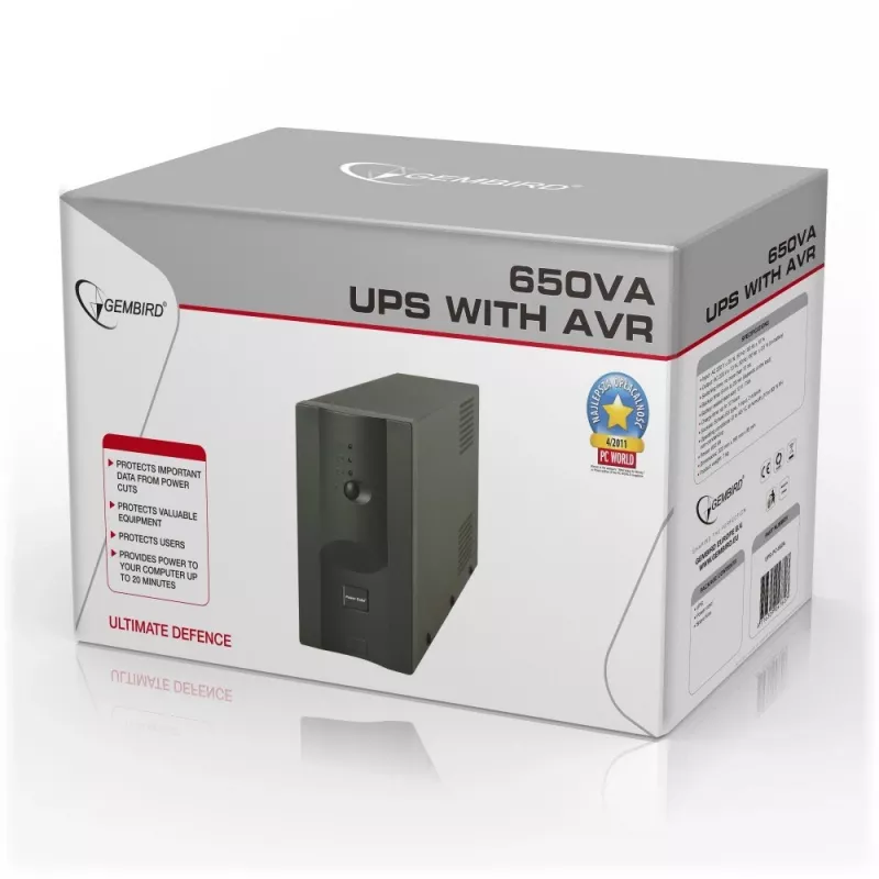 Gembird UPS-PC-652A záložný zdroj napájania (UPS) Line-Interactive 0,65 kVA 390 W 3 AC výstupy