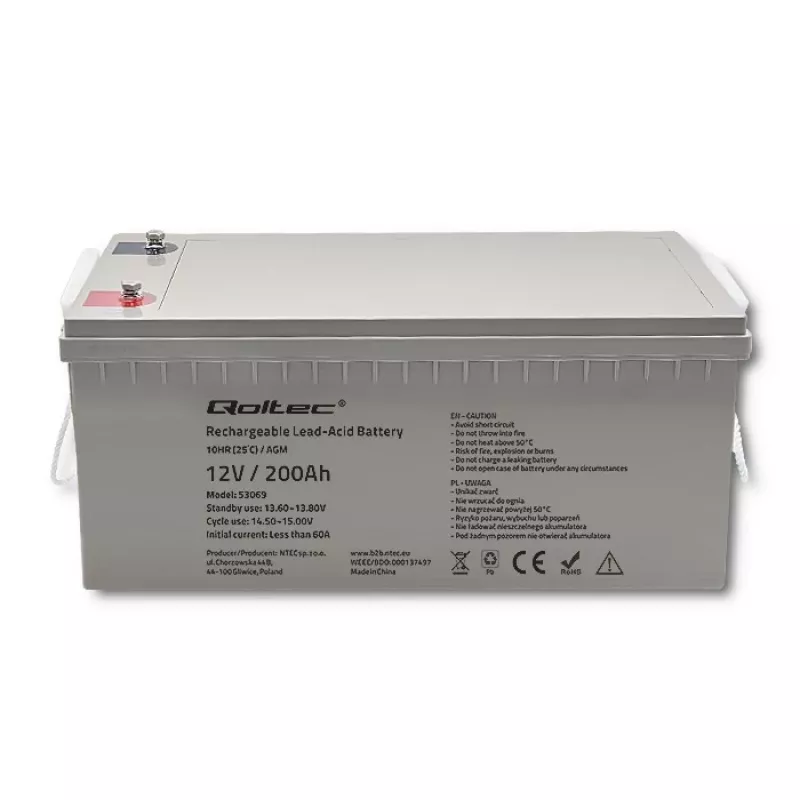 Nabíjateľná AGM batéria QOLTEC 53069 12V 200Ah pre záložné napájanie a UPS systémy