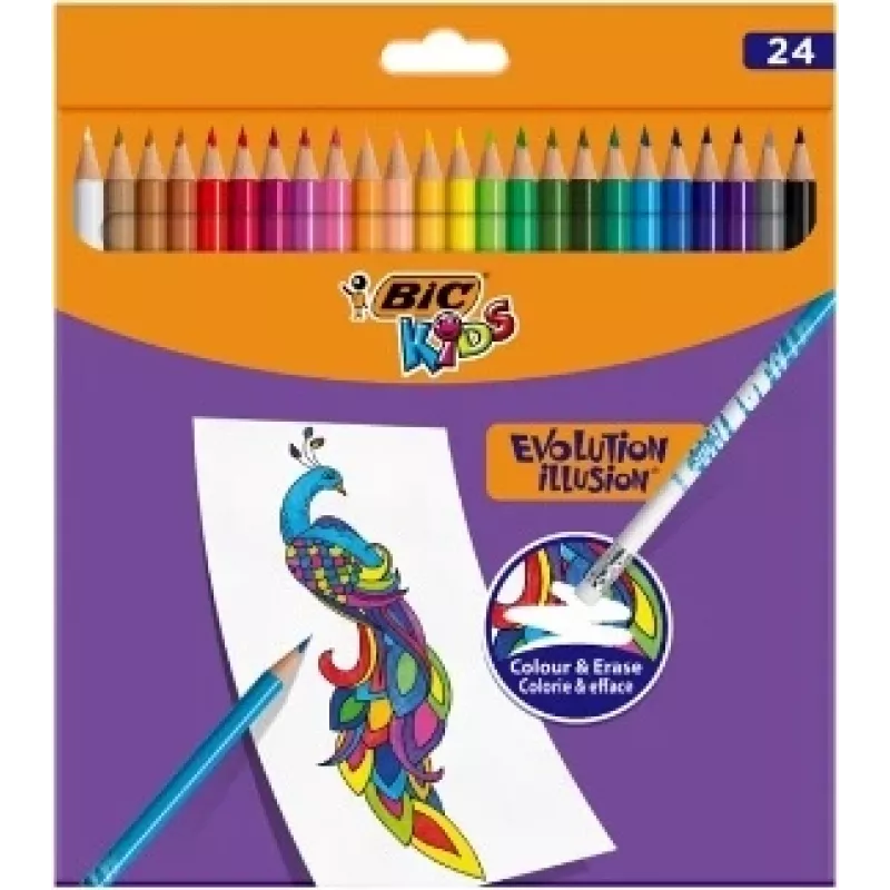 BIC Kids Evolution Illusion, vymazateľné farebné ceruzky, 24 farieb