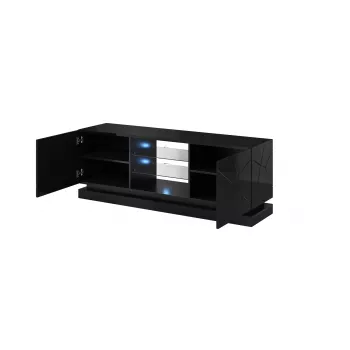 TV skrinka cama meble QIU 160 — MDF čierna lesklá, 1600×420×570 mm