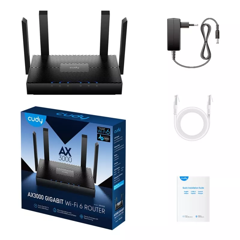 Cudy WR3000 bezdrôtový router Gigabit Ethernet Dualband (2,4 GHz / 5 GHz) čierny
