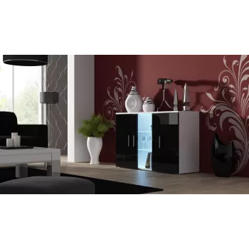 Komoda Cama Meble SOHO S7 120 cm – 3 dvere, 4 police, biela vrchná doska, čierna lesklá