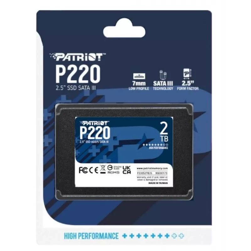 Patriot SSD||P220|2TB|SATA|rýchlosť zápisu 500 MBytes/sec|rýchlosť čítania 550 MBytes/sec|2,5|TBW 960 TB|P220S2TB25