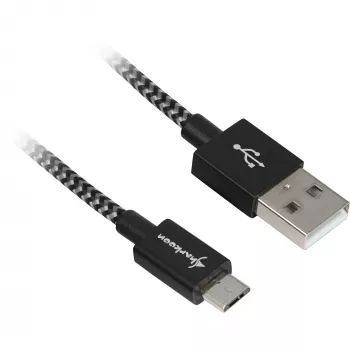 USB 2.0 kábel, USB-A konektor samec > Micro-USB konektor samec (čierna/sivá, 2 metre, opláštený)