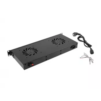 Ventilátorový panel LANBERG AK-1502-B, 1U rack, 2 ventilátory, 230V, 38W, 483×44.5×192 mm, čierny