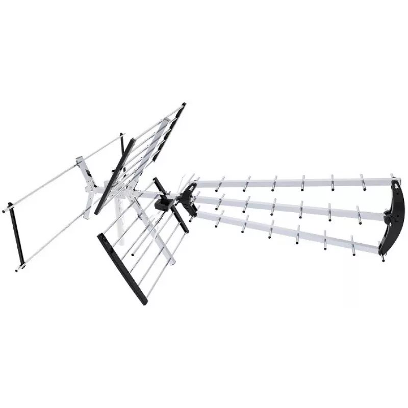 Exteriérová/interiérová DVB-T anténa LIBOX LB2000 so zosilňovačom 69 dB, duálna polarizácia, 174–790 MHz, hliník/čierna