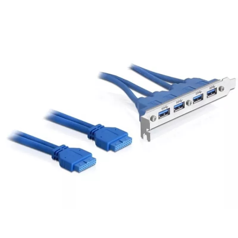 DeLOCK slotový plech USB3.0 Pin Header 19 Pin 2 x Internal > 4 x USB3.0-A konektor samica external - slotový plech (82974)