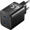 Vention FEFB0-EU 45W interiérová AC rýchlonabíjačka 2× USB-C — pre smartfón, notebook, tablet, smart hodinky, slúchadlá (čierna)