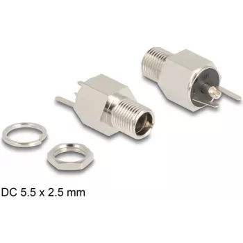 DeLOCK konektor DC 5,5 x 2,5 mm konektor samica priechodka spájkovacia verzia šesťhran 20 V 9 A