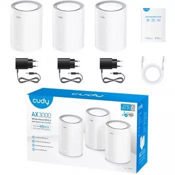 Cudy M3000 balenie 3 ks Mesh Wi-Fi systém dvojpásmový (2,4 GHz / 5 GHz) Wi-Fi 6 (802.11ax) sivá, biela 1 interná
