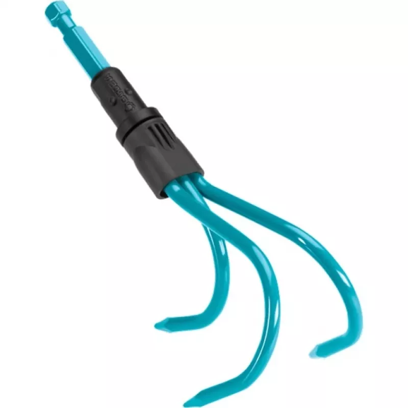 combisystem — kompletná ponuka kultivátora a hrablí (tyrkysová/drevo, 30 cm, 9 cm)
