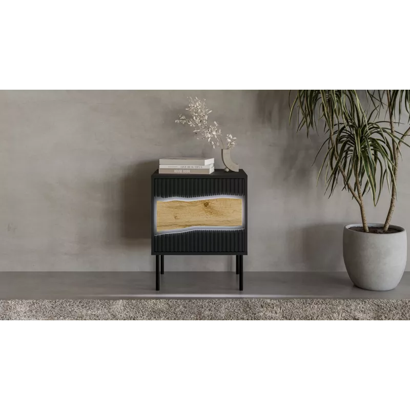 Nočný stolík Cama INSERTO, 2 ks, 50x40x61,5 cm, čierny + LED
