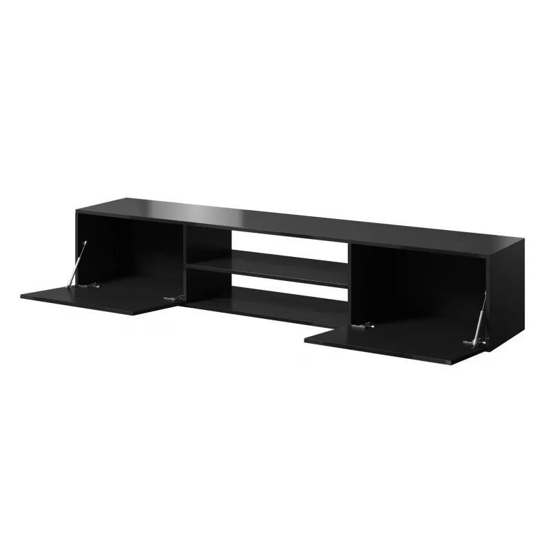 TV skrinka Cama Meble SLIDE 200K — 200x40x37 cm, lesklá čierna, vrchná doska z drevotriesky