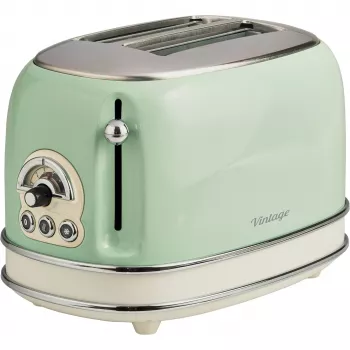Hriankovač Ariete 155 Design na 2 plátky so sendvičovými košíkmi, 6 stupňov opečenia, 810 W, nerezové puzdro, vyberateľná miska na omrvinky, pastelová zelená