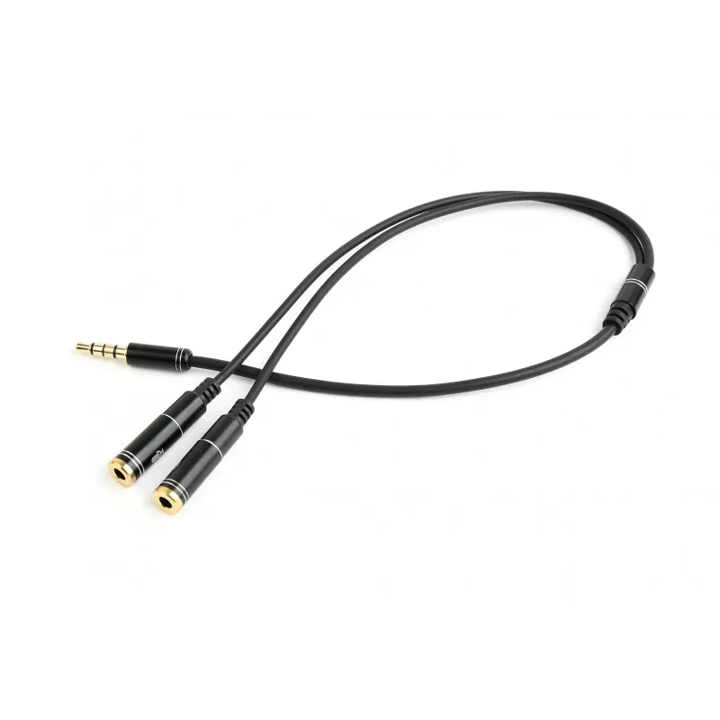 Audio adaptér Gembird CCA-417M, 4-pinový 3,5 mm samec na 2x 3,5 mm samica, 0,2 m, čierny
