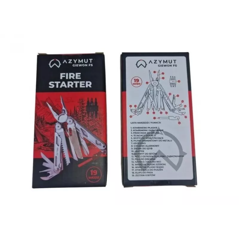 Multitool AZYMUT Giewon FS Fire Starter multitool s 19 nástrojmi, kresadlo, píšťalka, puzdro na opasok (H2038A)