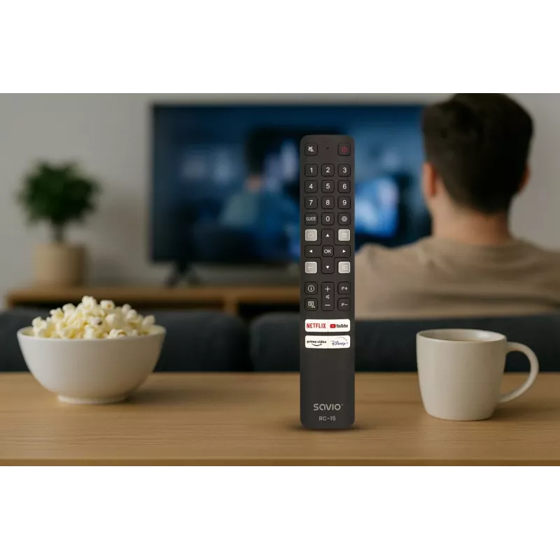 SAVIO univerzálny diaľkový ovládač RC-15 pre TCL SMART TV, IR Wireless, čierny, dosah 10 m