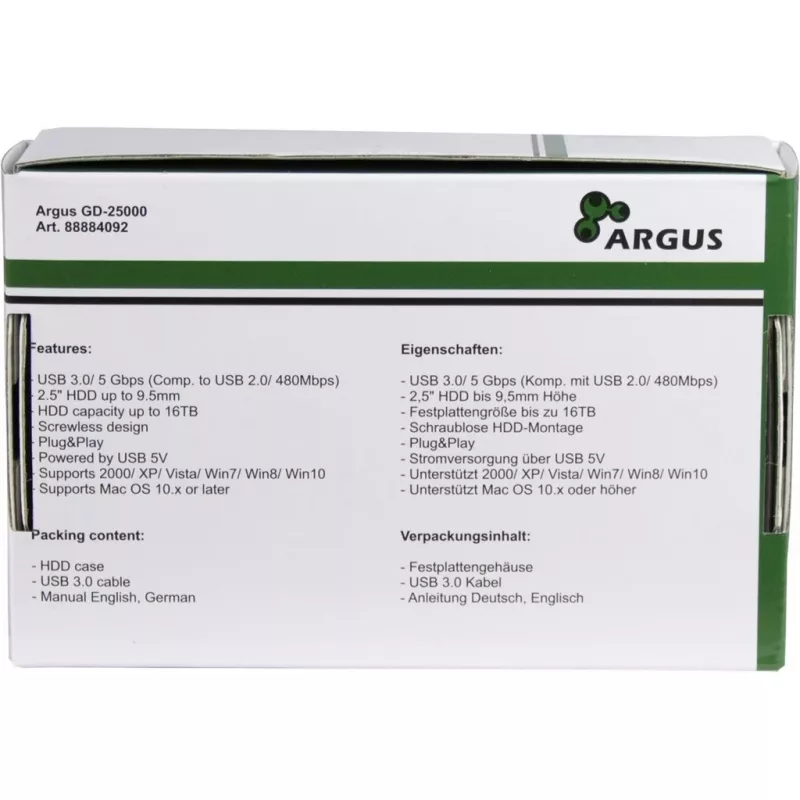 Puzdro na HDD Argus GD-25000, USB 3.0, transparentné