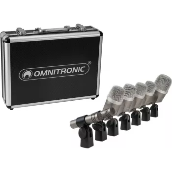 Sada bubnových mikrofónov Omnitronic MIC 77-7LMH MK2 — 7-dielna sada pre viacnásobné mikrofónovanie bicích