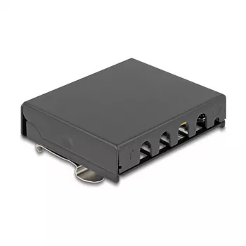 DELOCK zaslepovací kryt 4-port pre Keystone RJ moduly, čierny, kov — montáž na stôl/stenu/lištu DIN