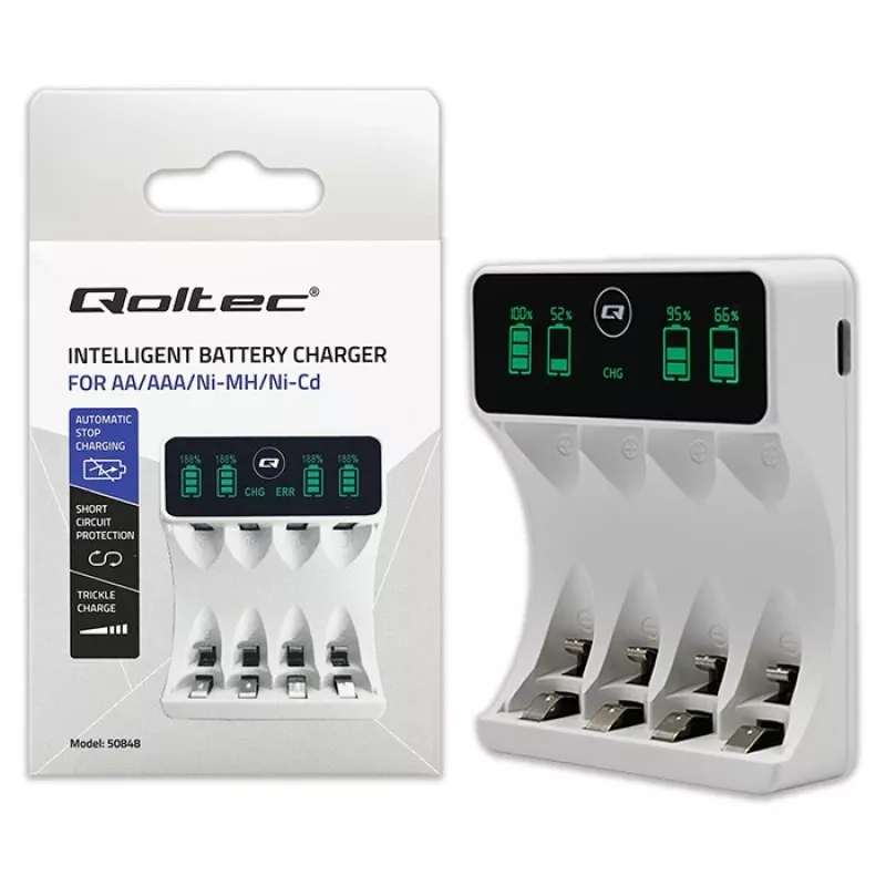 Nabíjačka batérií QOLTEC 50848 pre NiMH AAA (R03) a AA (R6) články s LCD displejom