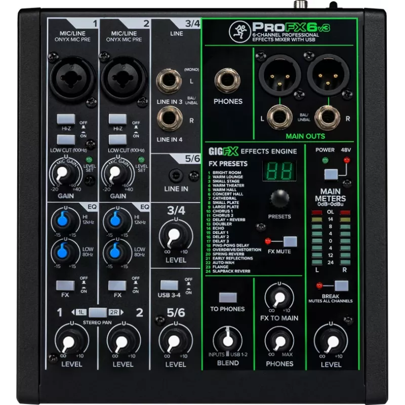 Mixér Mackie ProFX6v3 kompaktný 6-kanálový analógový mixér s USB rozhraním