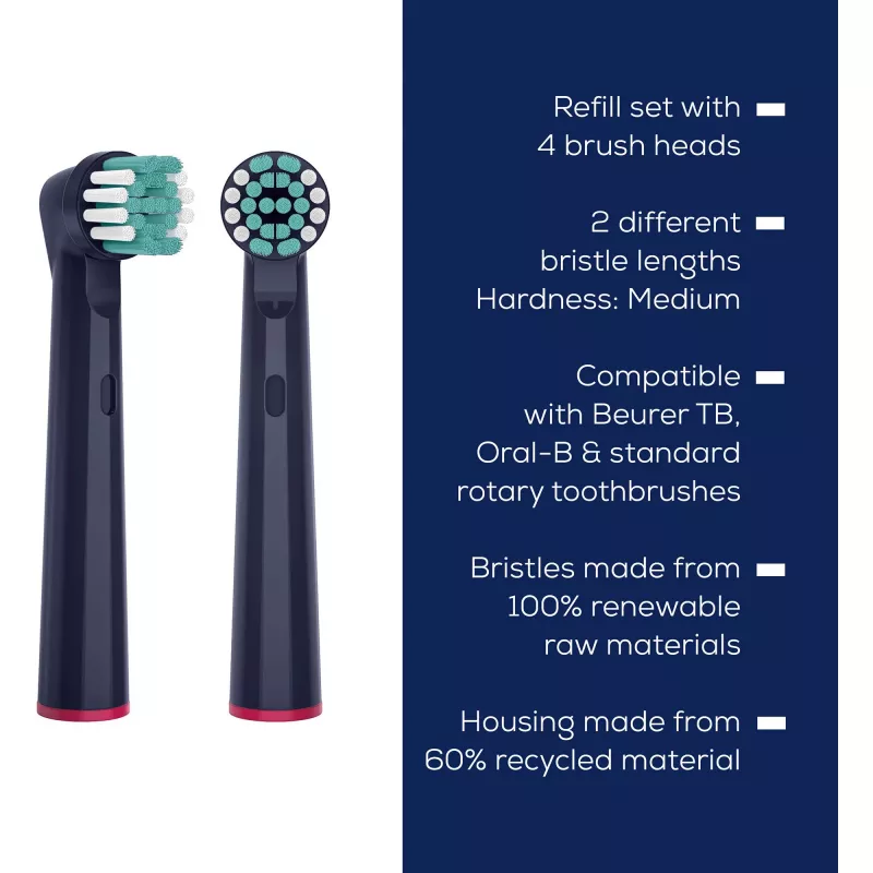 Beurer TB Clean Eco Green Planet náhradné hlavice kefky, tmavomodrá, balenie 4 ks