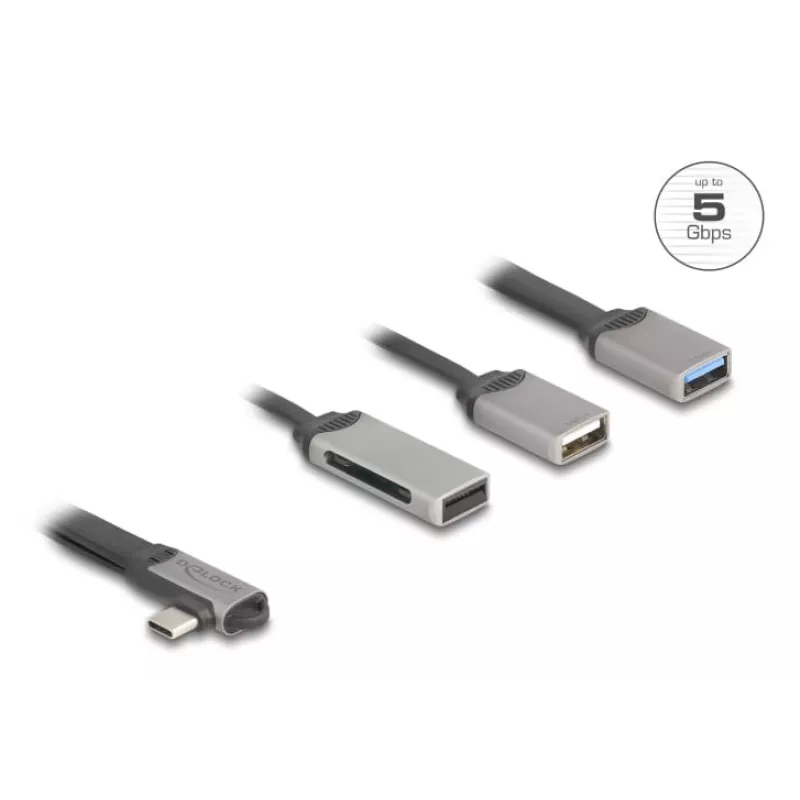 DeLOCK 64303 USB 3.2 Gen 1 Type-C hub 5000 Mbit/s sivý