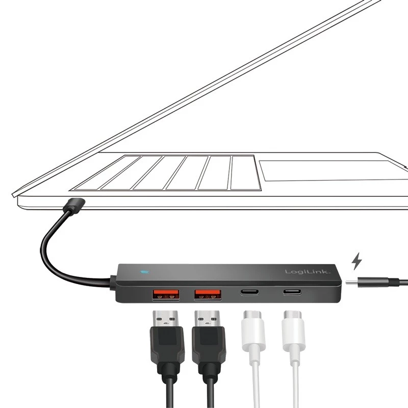 Hub USB-C, 4 porty 2x USB-A, 2x USB-C, čierny