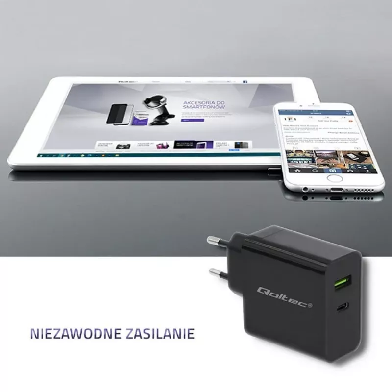 Napájací zdroj QOLTEC 51717 45W 20V 3A AC nabíjačka do interiéru pre smart hodinky, čierna