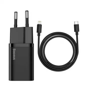 Baseus Super Si rýchla nabíjačka 1C 20W s USB-C káblom pre Lightning 1m (čierna)