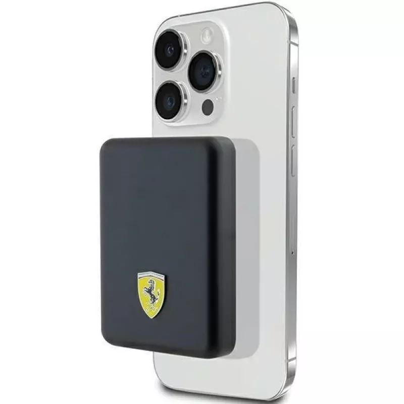 Ferrari powerbanka FEPB5MNCAK 15W 5000mAh čierna/čierna Metal Logo MagSafe