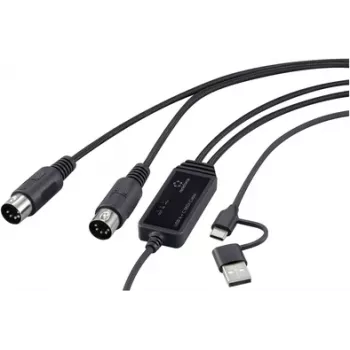 Renkforce RF-6439636 USB, MIDI adaptér [2x DIN samec 5-pin – 1x USB-C®, USB-A] čierna 2 m (RF-6439636)