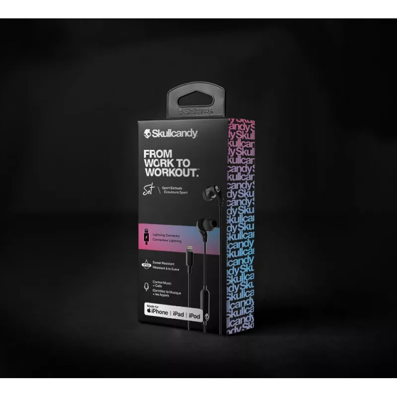 Skullcandy | športové slúchadlá | sada | do uší | mikrofón | potlačenie hluku | čierne