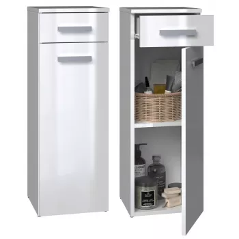 Kúpeľňová stojaca skrinka top e shop NEL V DS BIEL POŁ — voľne stojaca, 3 police, 300×300×850 mm, biely rám