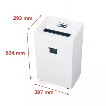 Skartovač HSM Pure 420 — čiastočný rez P-4, 24 cm pracovná šírka, kapacita 15 listov, 35 l zásobník, biela