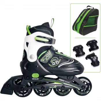 Inline korčule Muuwmi 682 nastaviteľná veľkosť 33–36 zelená/čierna so sadou chráničov