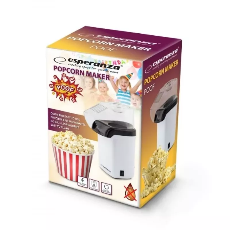 Popcorn stroj Esperanza EKP005W Čierna Biela, 0,27 L, 1200 W, teplý vzduch